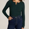 Women American Tall Long Sleeve Tees | Long Sleeve Ribbed Crewneck Women'S Tall Henley Shirt In Emerald