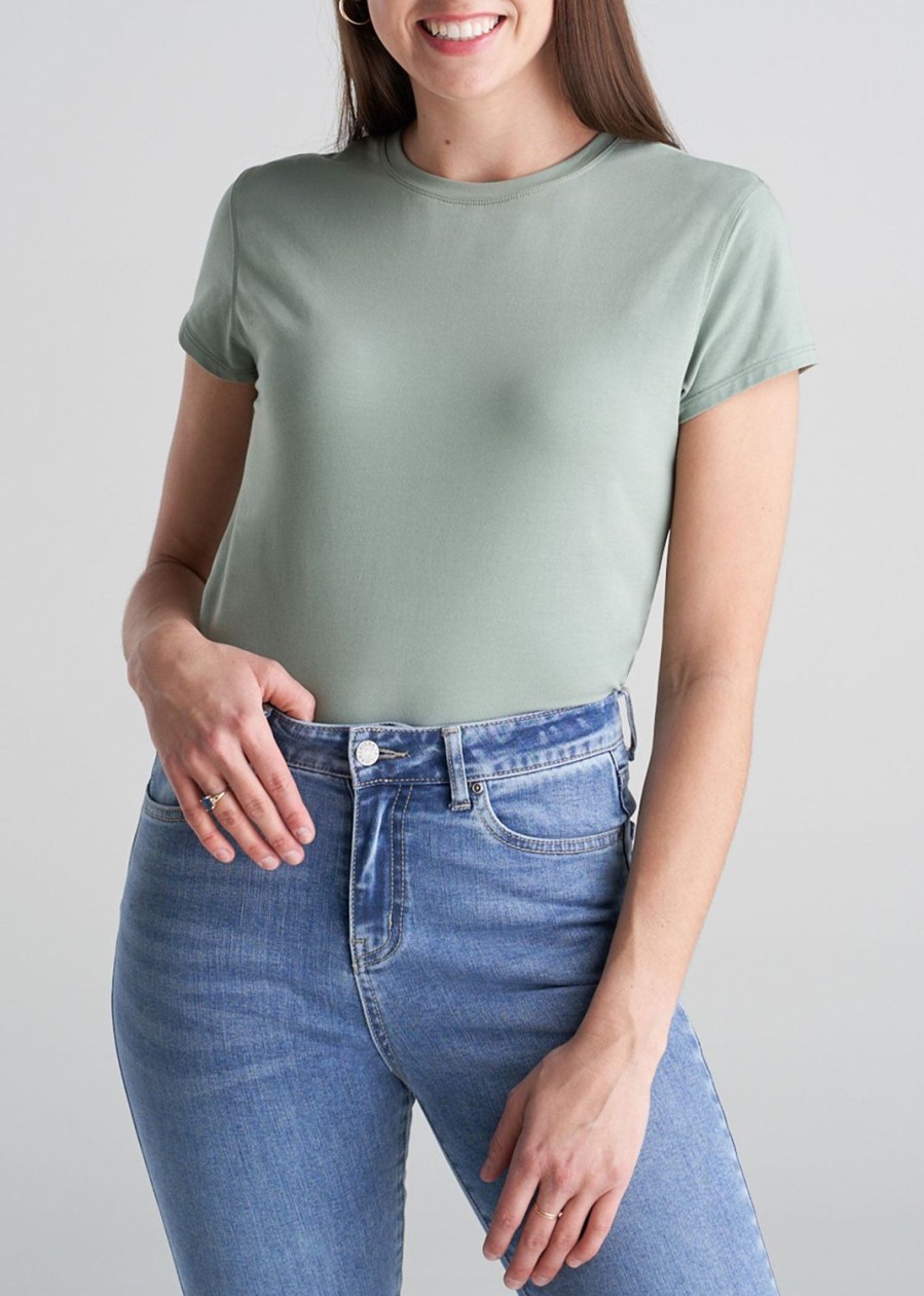 Women American Tall Tees, Tanks + Bodysuits | Women'S Slim-Fit Crewneck Cap Sleeve Tall Tee In Sage Green