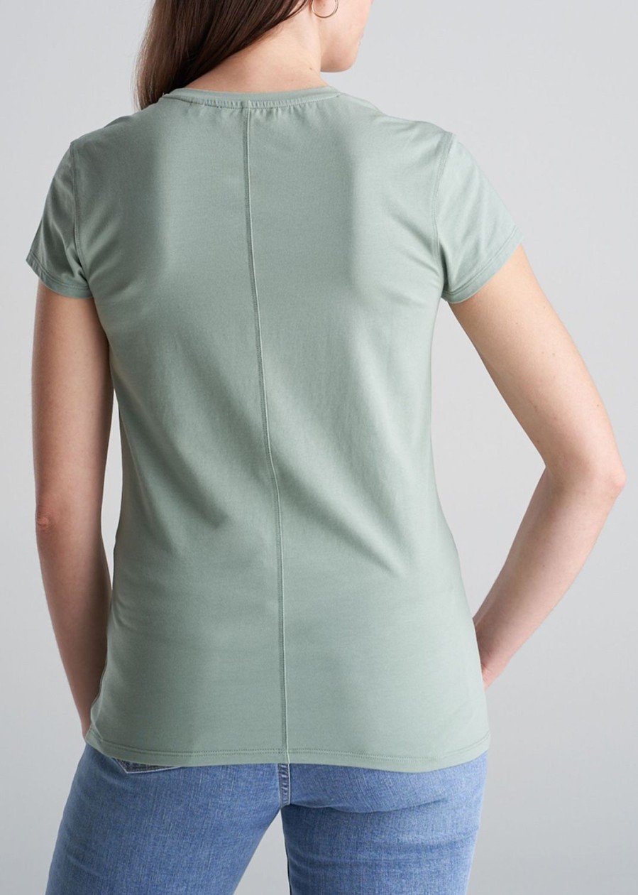 Women American Tall Tees, Tanks + Bodysuits | Women'S Slim-Fit Crewneck Cap Sleeve Tall Tee In Sage Green