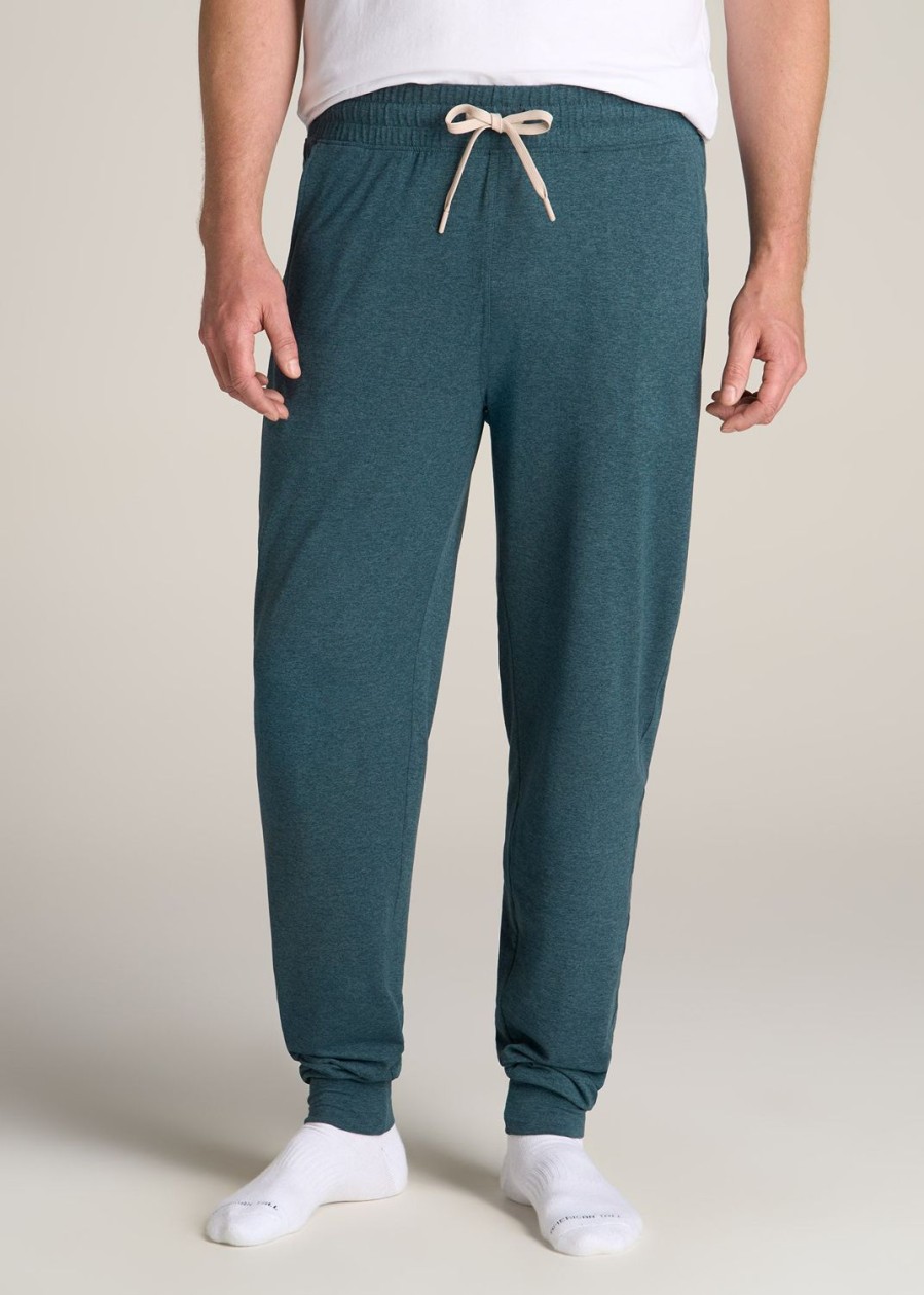 Men American Tall Athletic Pants | Weekender Stretch Lounge Joggers For Tall Men In Dark Teal Mix