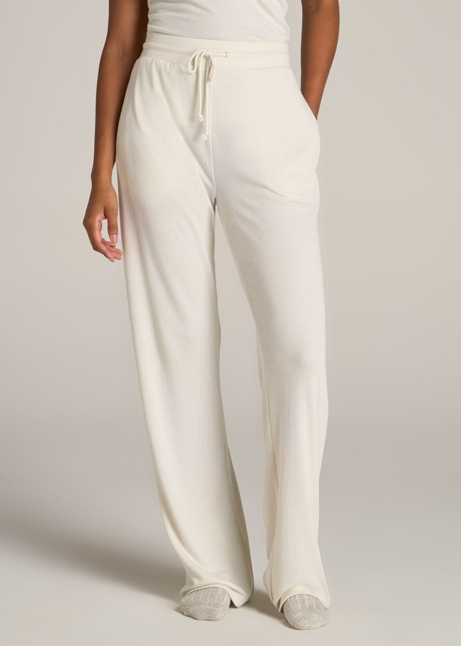 Women American Tall Athletic Pants | Open-Bottom Waffle Lounge Pants For Tall Women In White Alyssum