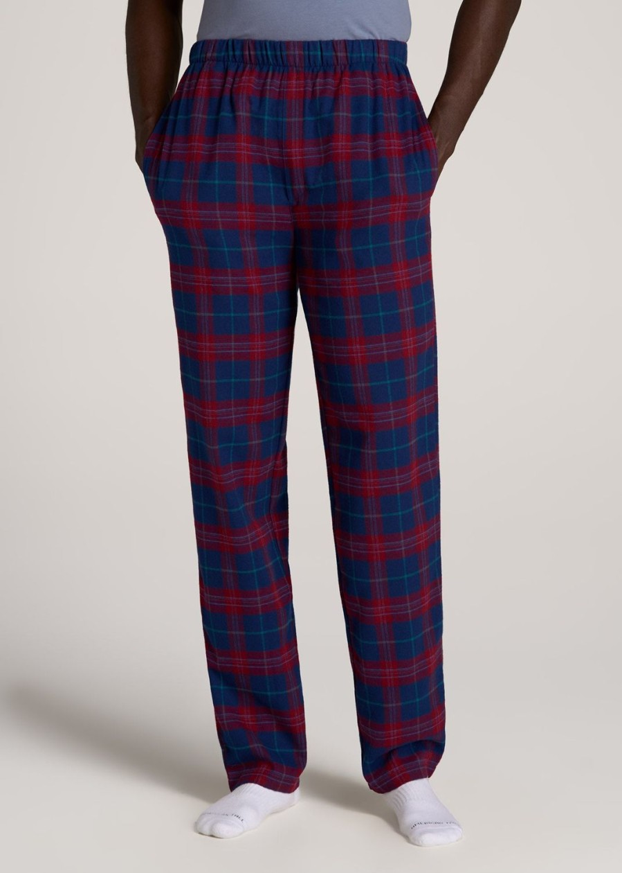 Men American Tall Athletic Pants | Plaid Pajama Pants For Tall Men In Blue And Red Tartan