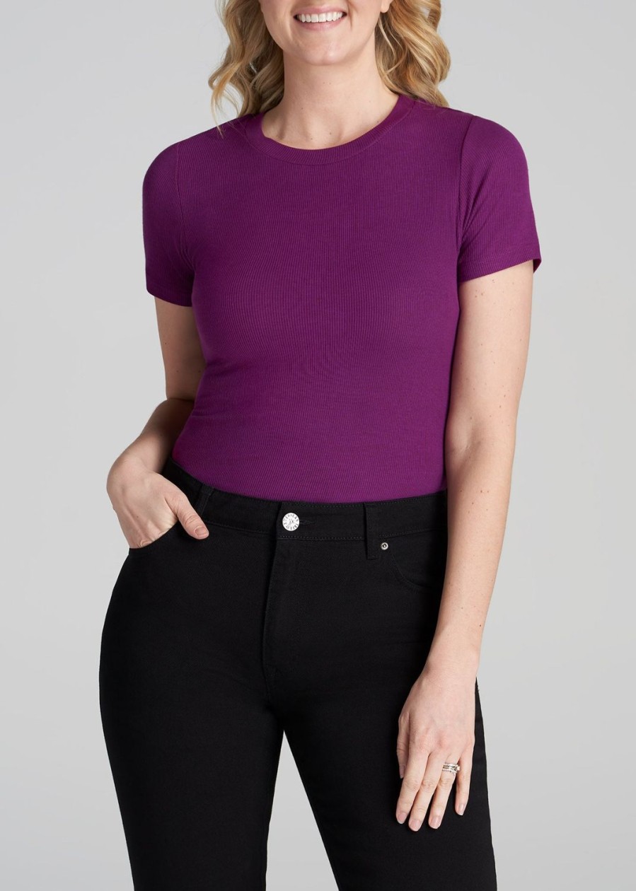 Women American Tall Tees, Tanks + Bodysuits | Fitted Ribbed Tee In Women'S Tall T-Shirts Plum