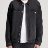 Men American Tall Jackets + Coats | Men'S Tall Denim Trucker Jacket In Washed Black