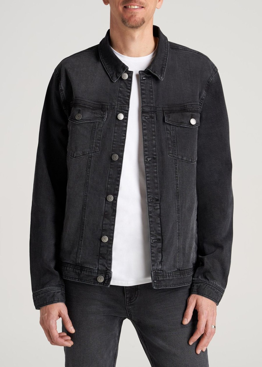 Men American Tall Jackets + Coats | Men'S Tall Denim Trucker Jacket In Washed Black