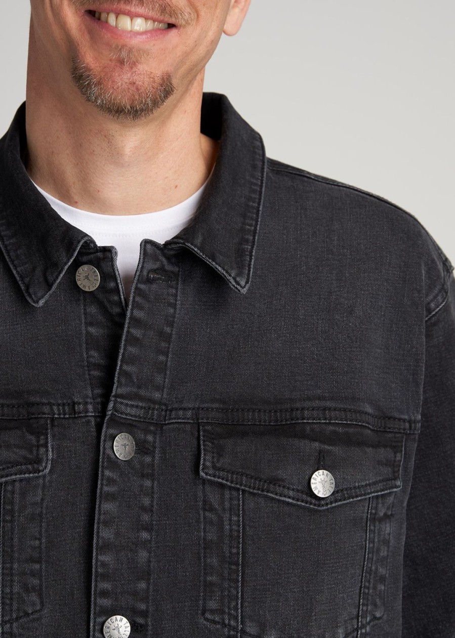 Men American Tall Jackets + Coats | Men'S Tall Denim Trucker Jacket In Washed Black