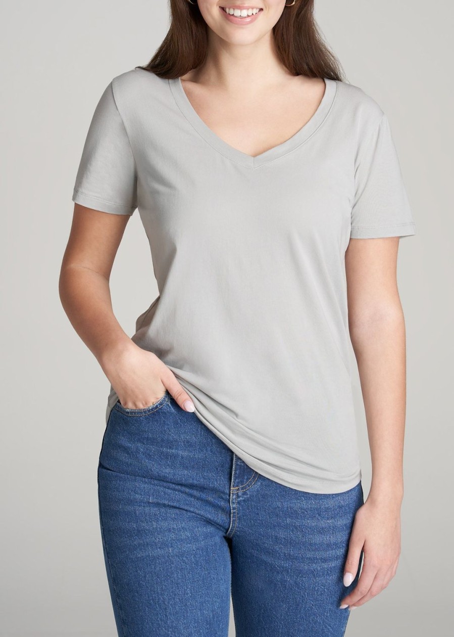 Women American Tall Tees, Tanks + Bodysuits | Women'S Tall Scoop V-Neck Tee In Silver