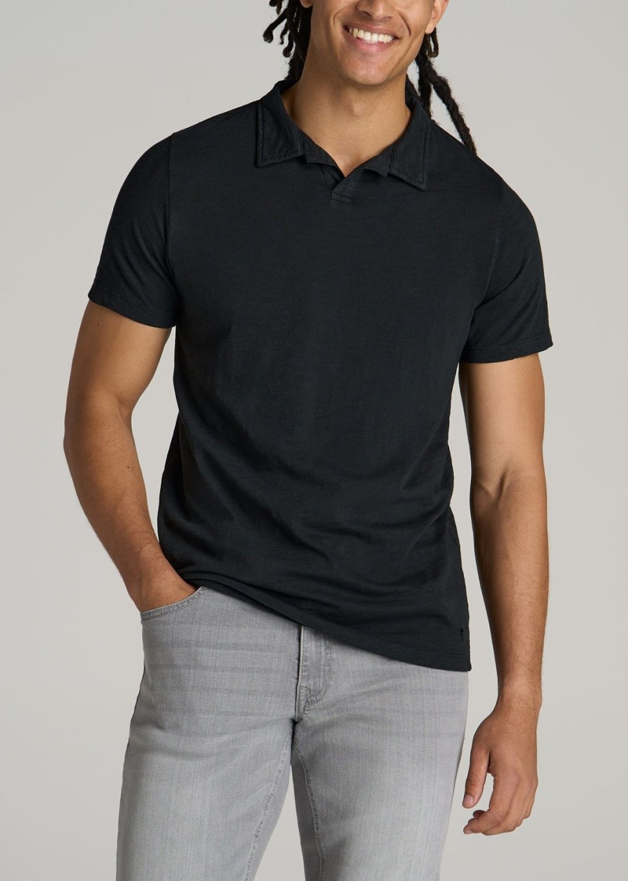 Men American Tall Polos | Slub Men'S Tall Polo Shirt In Black