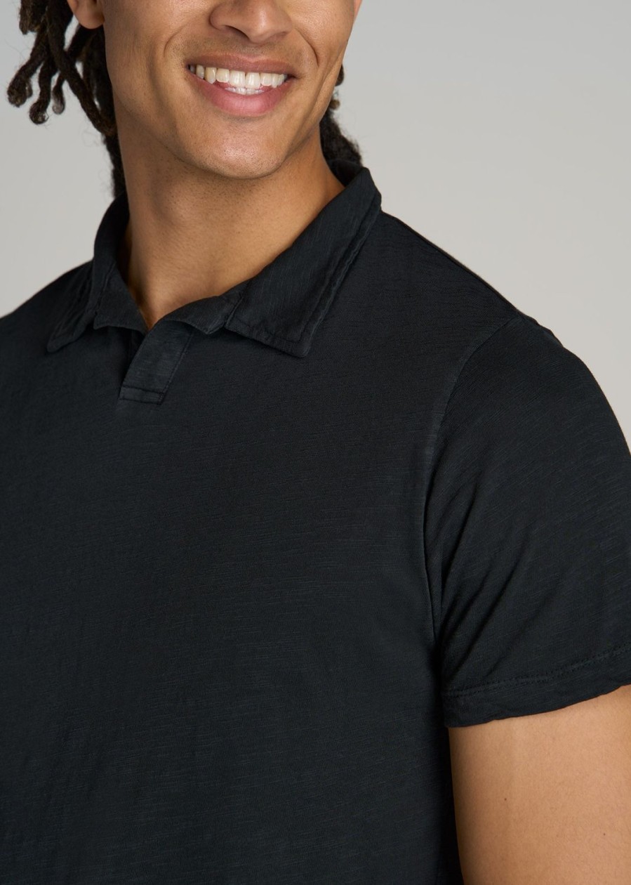 Men American Tall Polos | Slub Men'S Tall Polo Shirt In Black