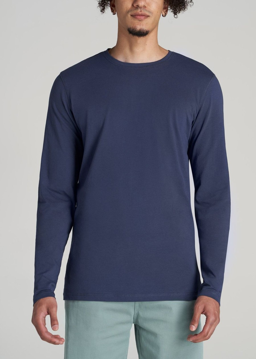 Men American Tall Long Sleeve Tees + Thermals | Original Essentials Slim-Fit Long Sleeve Tall Men'S T-Shirt In Navy