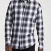 Men American Tall Button Shirts | Men'S Tall Nelson Button-Up Shirt In White & Blue Plaid