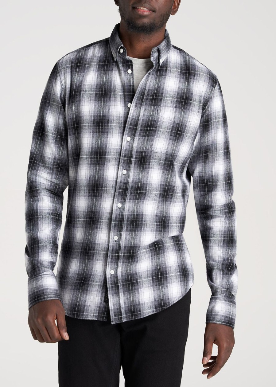 Men American Tall Button Shirts | Men'S Tall Nelson Button-Up Shirt In White & Blue Plaid