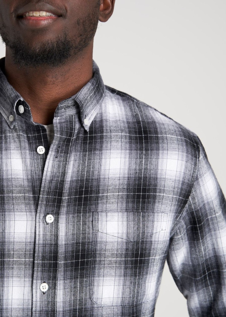 Men American Tall Button Shirts | Men'S Tall Nelson Button-Up Shirt In White & Blue Plaid