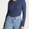 Women American Tall Long Sleeve Tees | Fitted Ribbed Long Sleeve Tee In Tall Women'S Shirts Navy