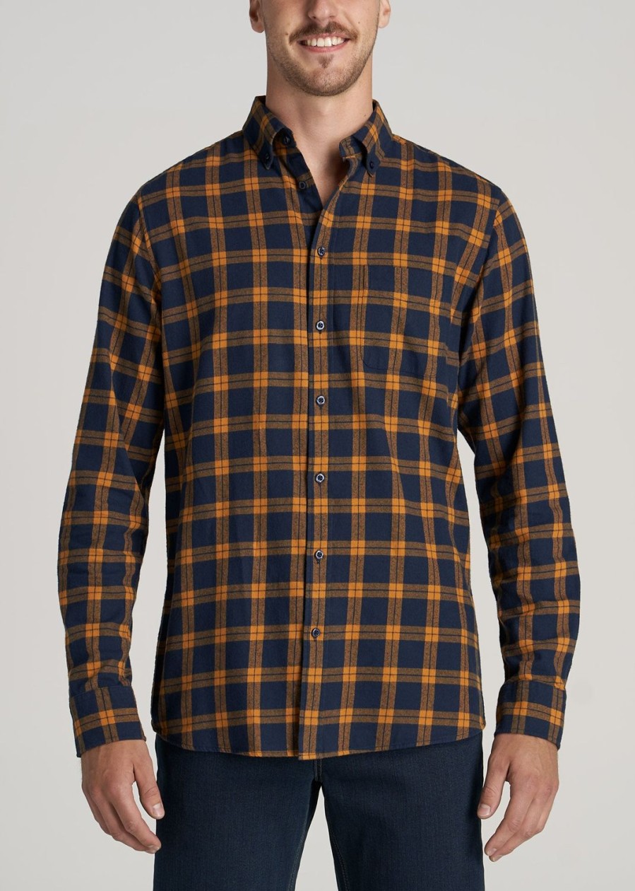 Men American Tall Button Shirts | Men'S Tall Nelson Button-Up Shirt In Squash & Navy Plaid