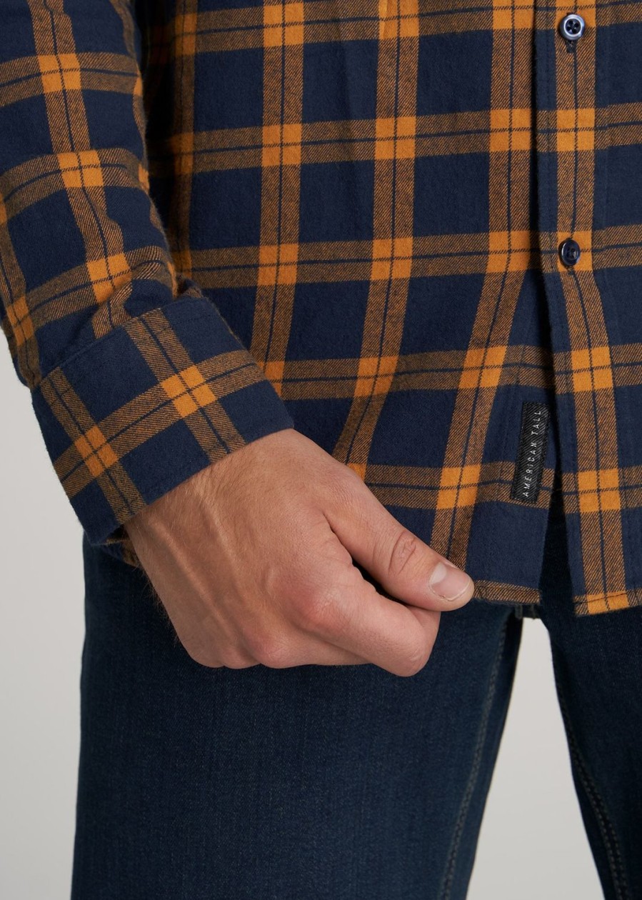 Men American Tall Button Shirts | Men'S Tall Nelson Button-Up Shirt In Squash & Navy Plaid