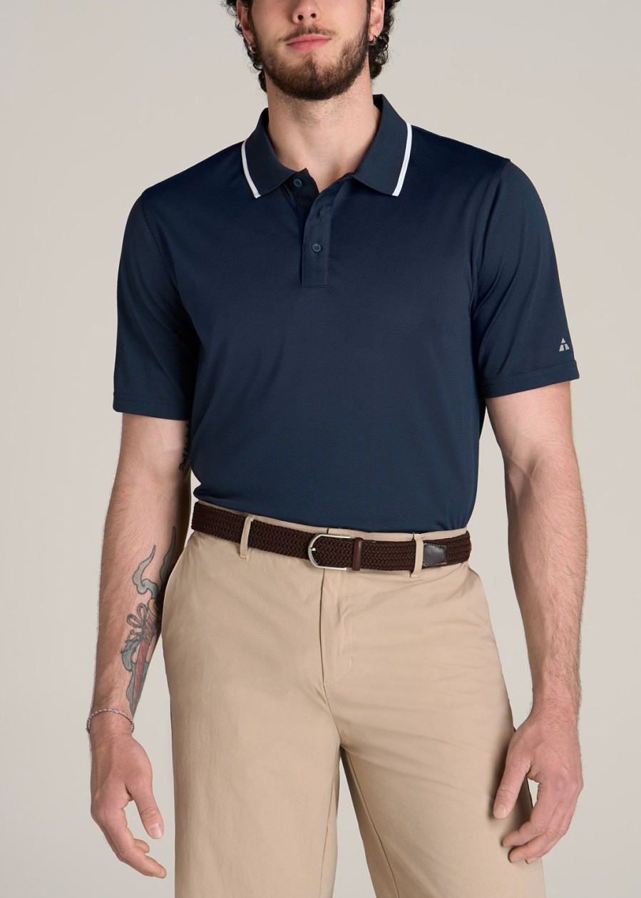 Men American Tall Polos | A.T. Performance Tipped Golf Polo For Tall Men In Bright Navy