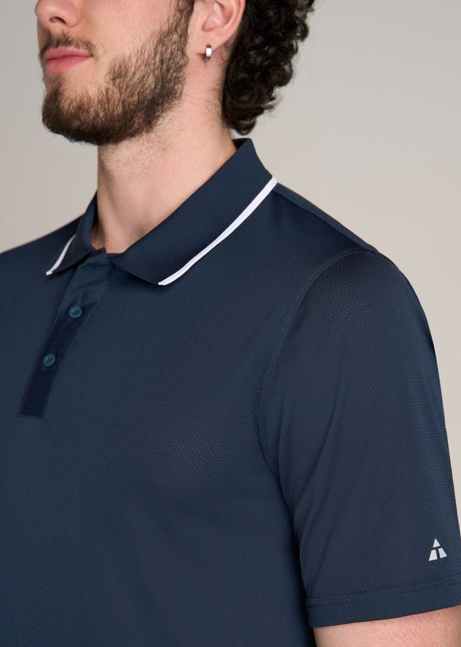 Men American Tall Polos | A.T. Performance Tipped Golf Polo For Tall Men In Bright Navy