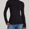 Women American Tall Sweaters | Women'S Tall Rolled Mock Neck Sweater In Black