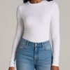 Women American Tall Long Sleeve Tees | Fitted Ribbed Long Sleeve Tee In Tall Women'S Shirts White