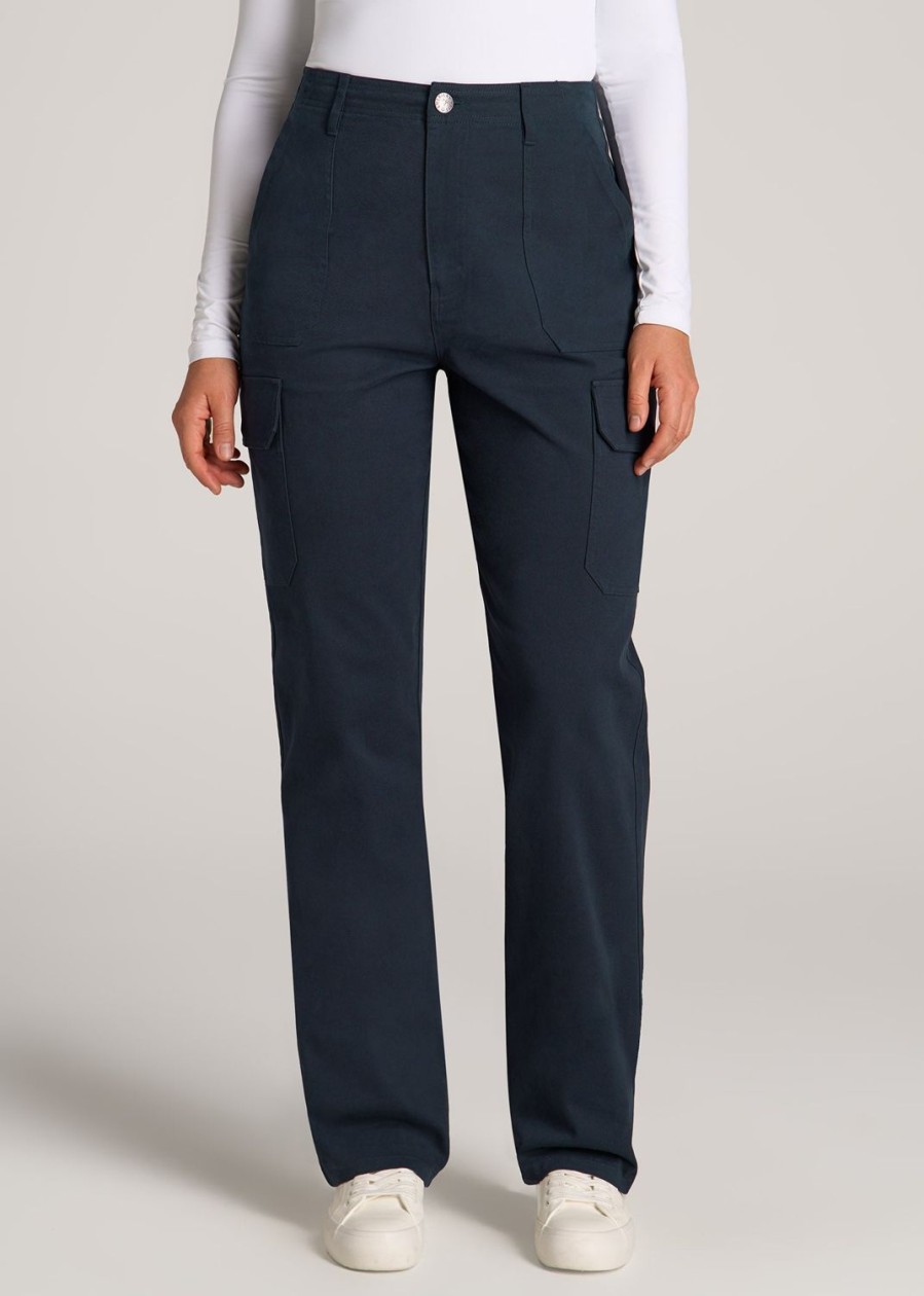 Women American Tall Pants + Trousers | Straight Leg Cargo Chino Pants For Tall Women In Navy