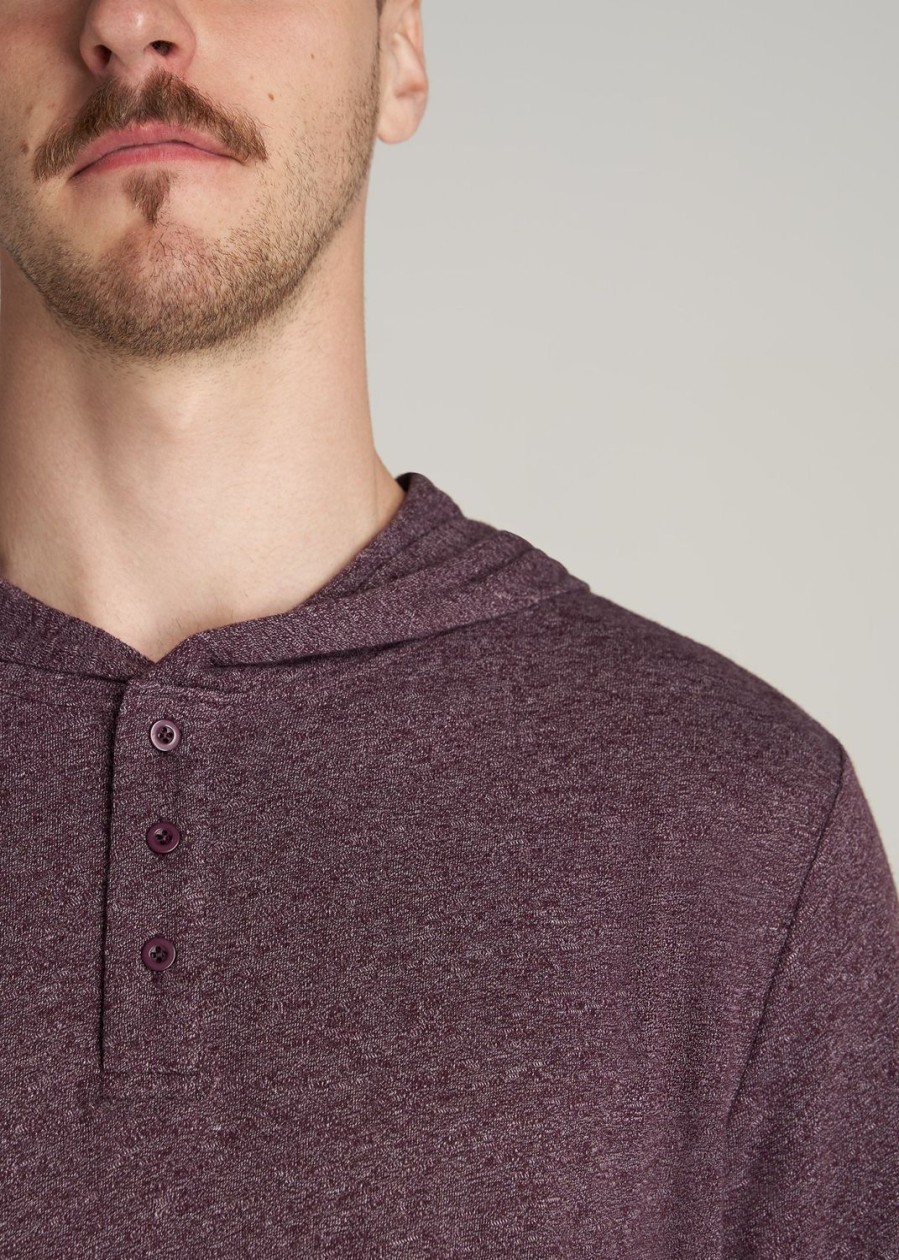 Men American Tall Long Sleeve Tees + Thermals | Henley Hoodie For Tall Men In Burgundy Mix