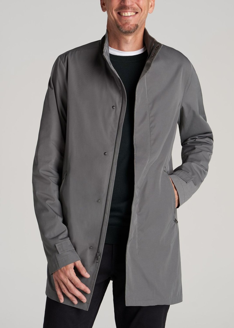 Men American Tall Jackets + Coats | Zip Trench Coat For Tall Men In Slate Grey