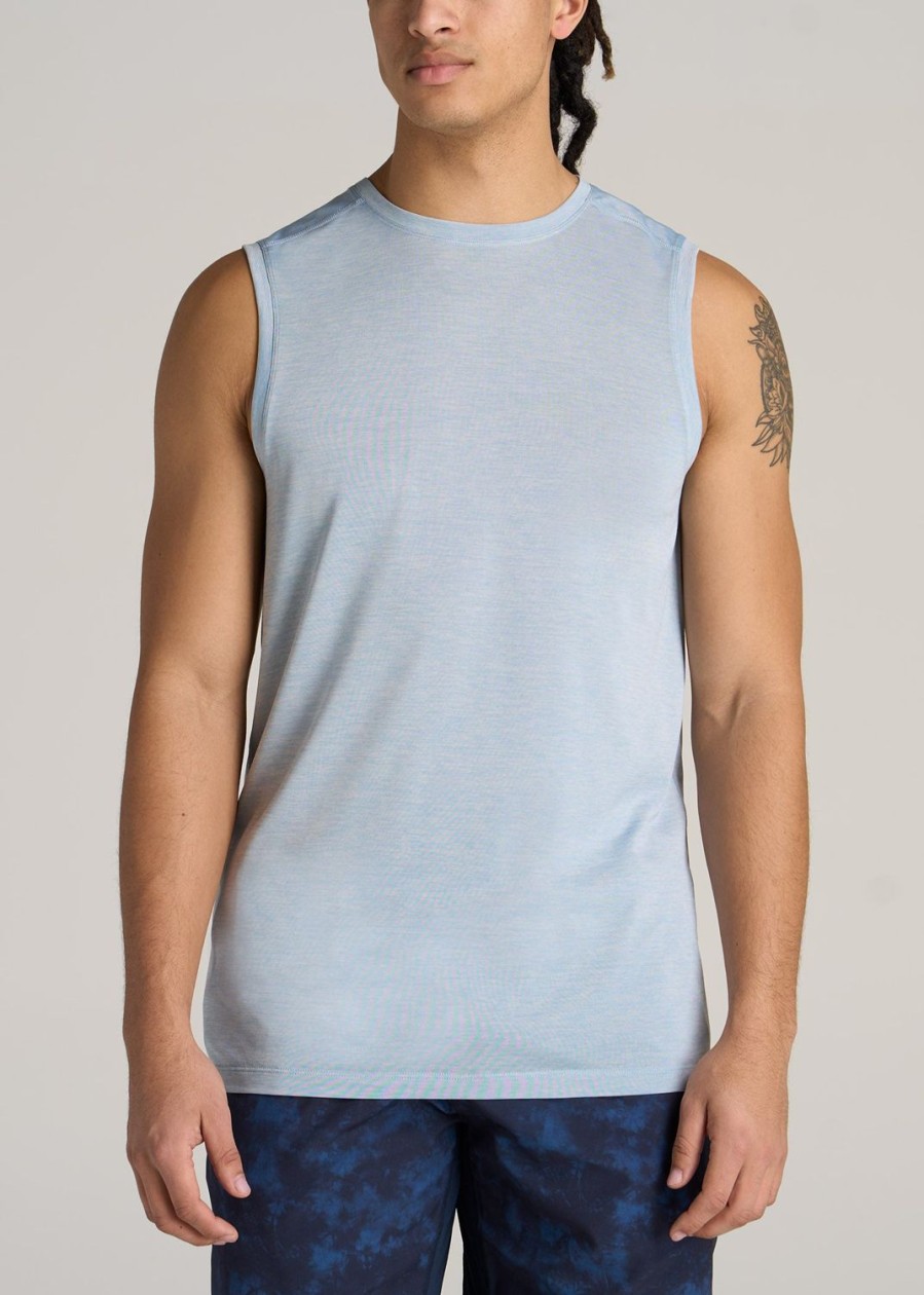 Men American Tall Tees + Tanks | A.T. Performance Modern-Fit Jersey Tank For Tall Men In Light Blue Mix