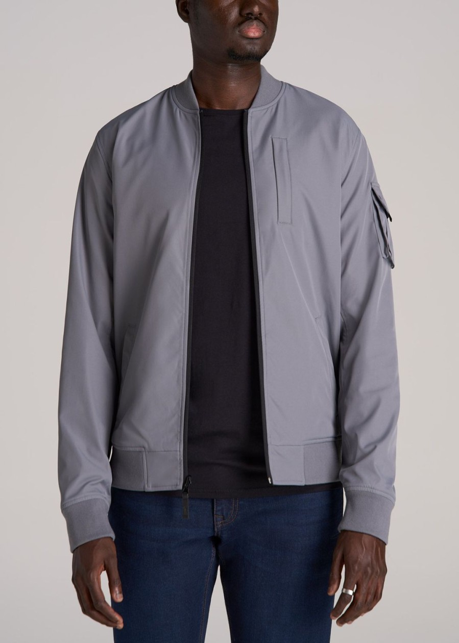 Men American Tall Jackets + Coats | Reversible Men'S Tall Bomber Jacket In Fossil Grey And Black