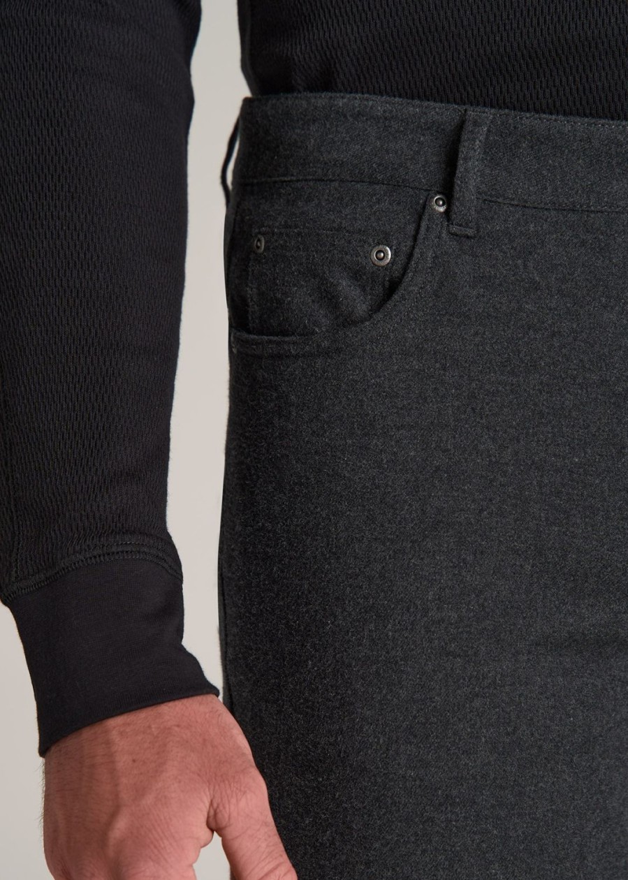 Men American Tall Pants + Chinos | Tapered-Fit Stretch Flannel 5 Pocket Pants For Tall Men In Storm Grey Mix