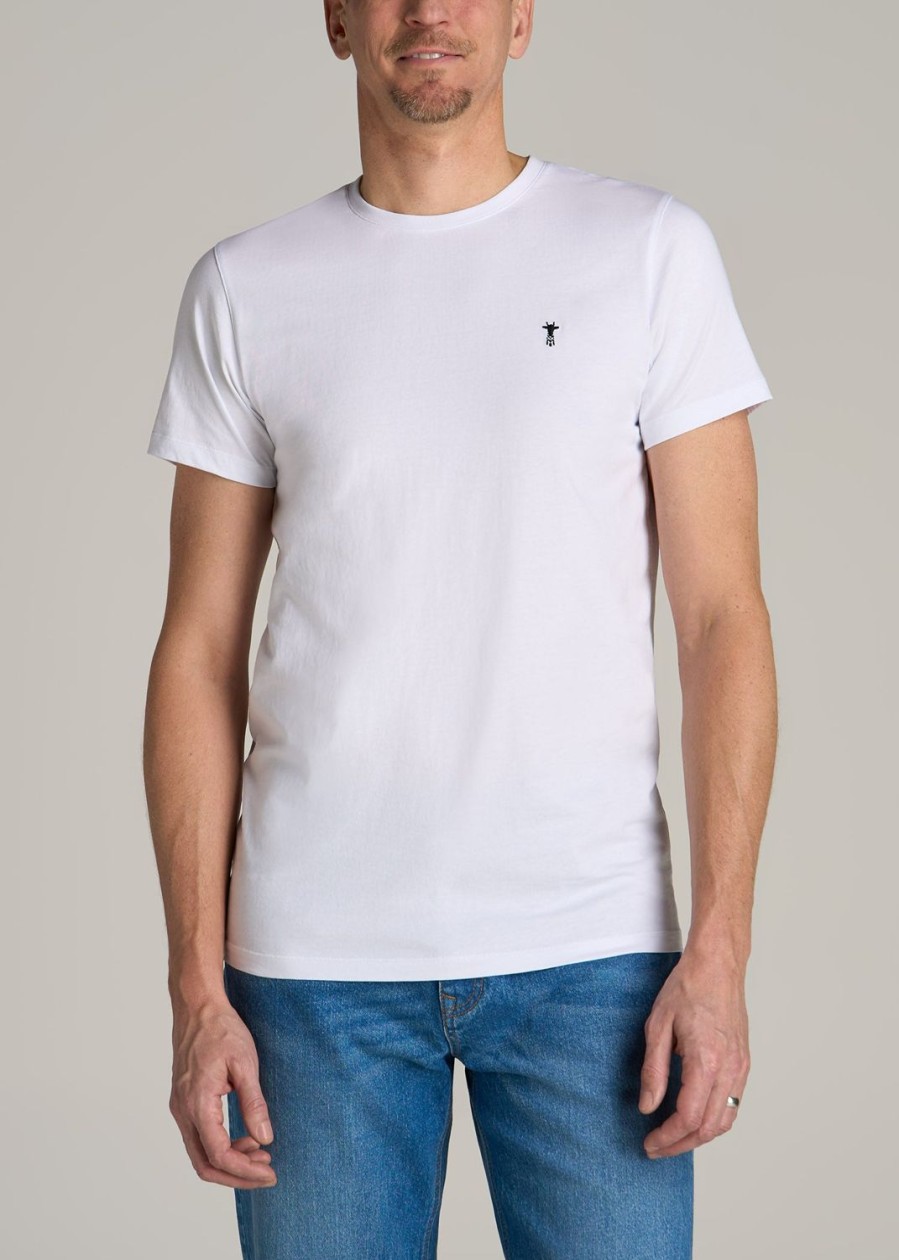 Men American Tall Tees + Tanks | Modern-Fit Embroidered Logo Crewneck T-Shirt For Tall Men In White