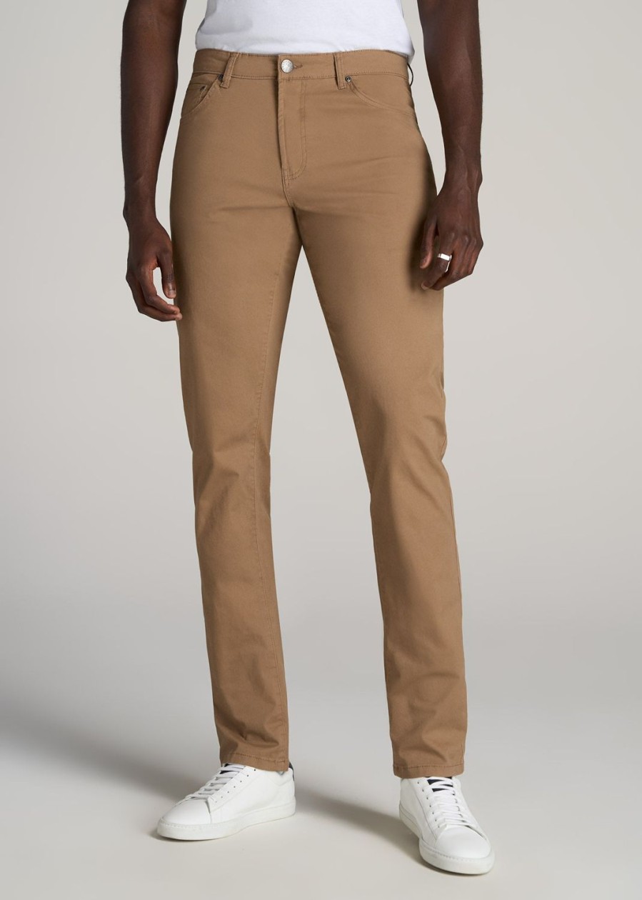 Men American Tall Pants + Chinos | Carman Tapered Fit Five Pocket Pants For Tall Men In Russet Brown