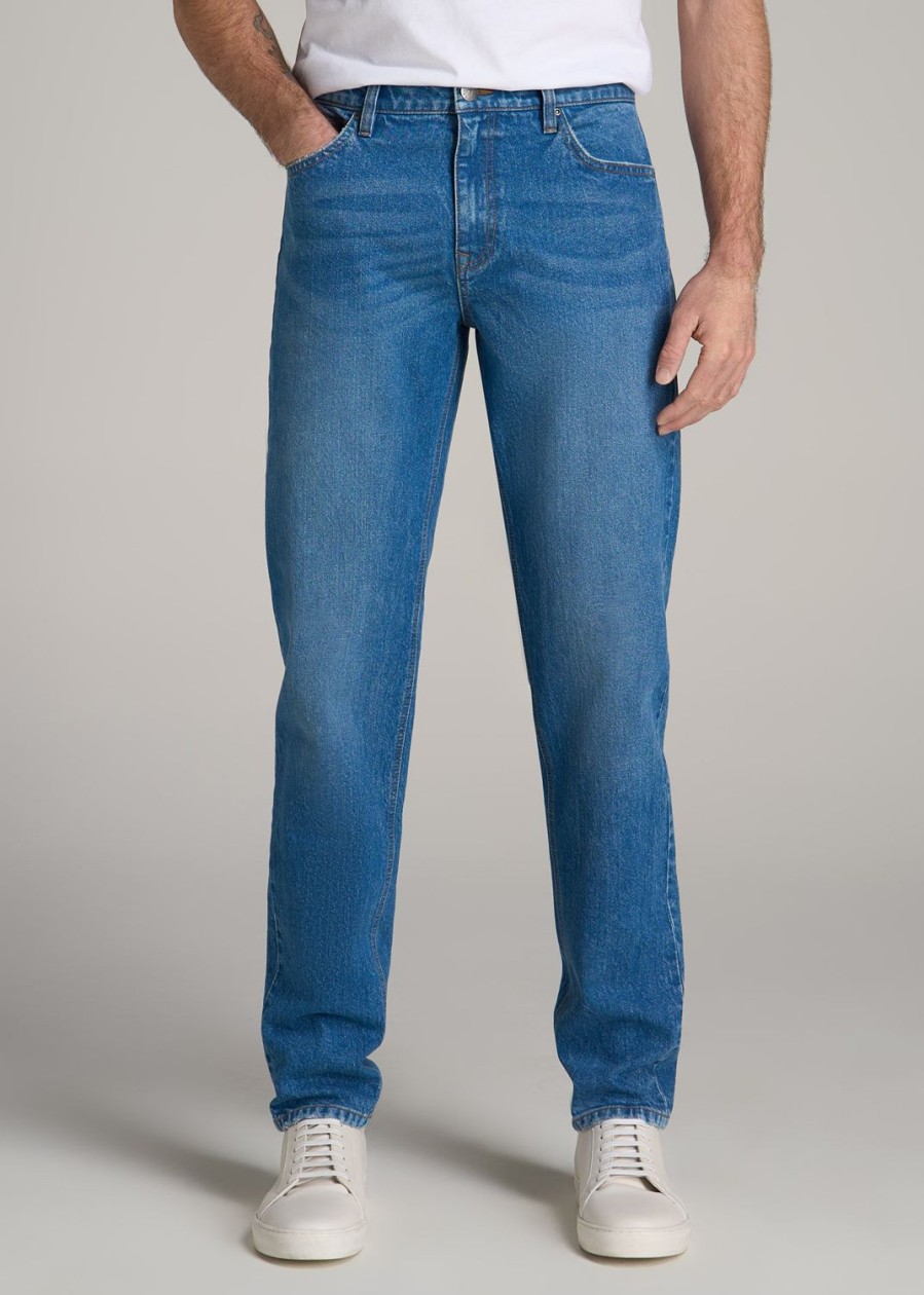 Men American Tall Jeans | Milo Relaxed Tapered Fit Jeans For Tall Men In Classic Mid Blue