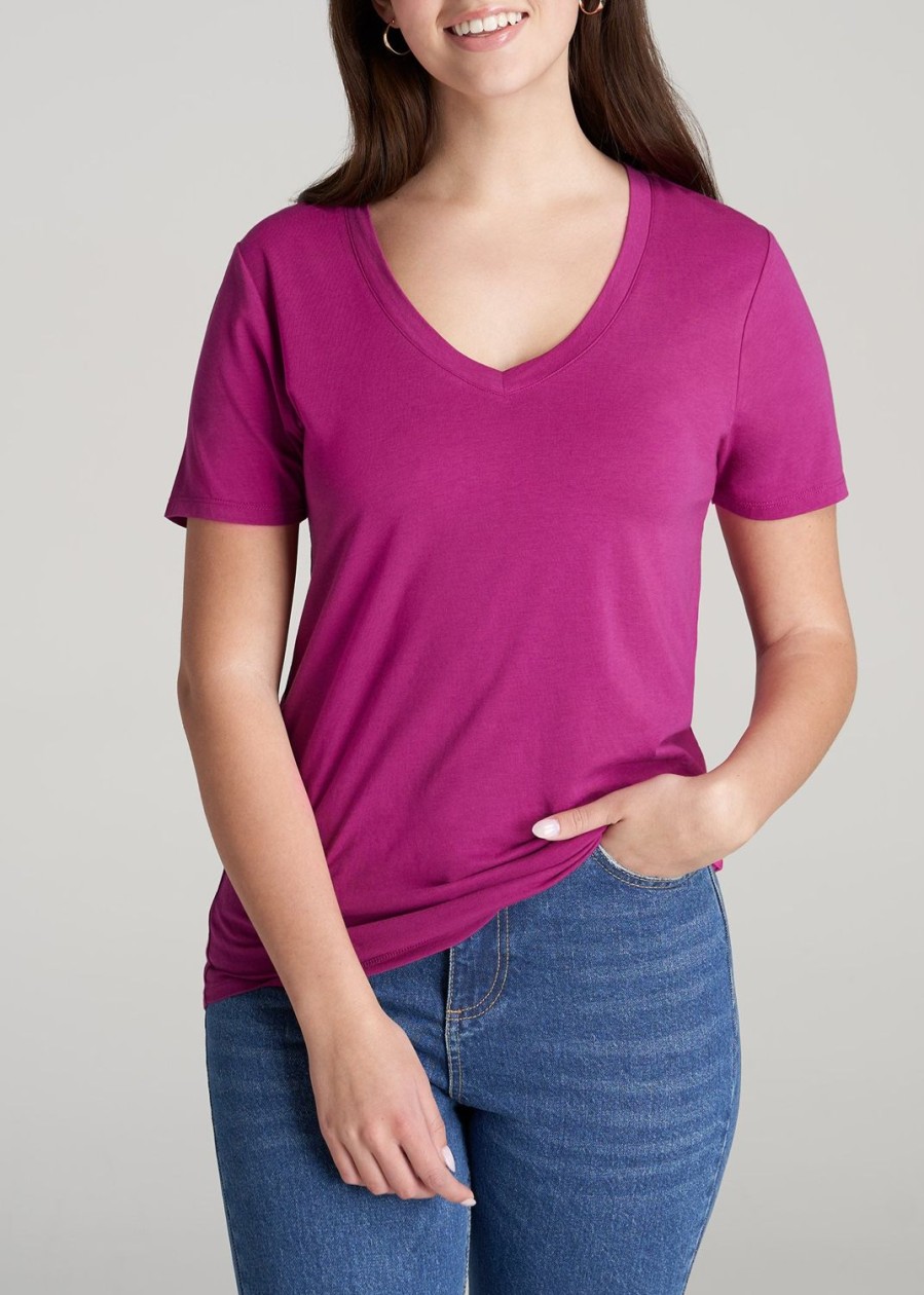 Women American Tall Tees, Tanks + Bodysuits | Women'S Tall Scoop V-Neck Tee In Pink Orchid