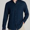 Men American Tall Button Shirts | Baby Wale Corduroy Shirt For Tall Men In Teal & Navy Plaid