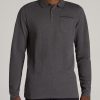 Men American Tall Long Sleeve Tees + Thermals | Long Sleeve Polo Shirt For Tall Men In Charcoal Mix & Black