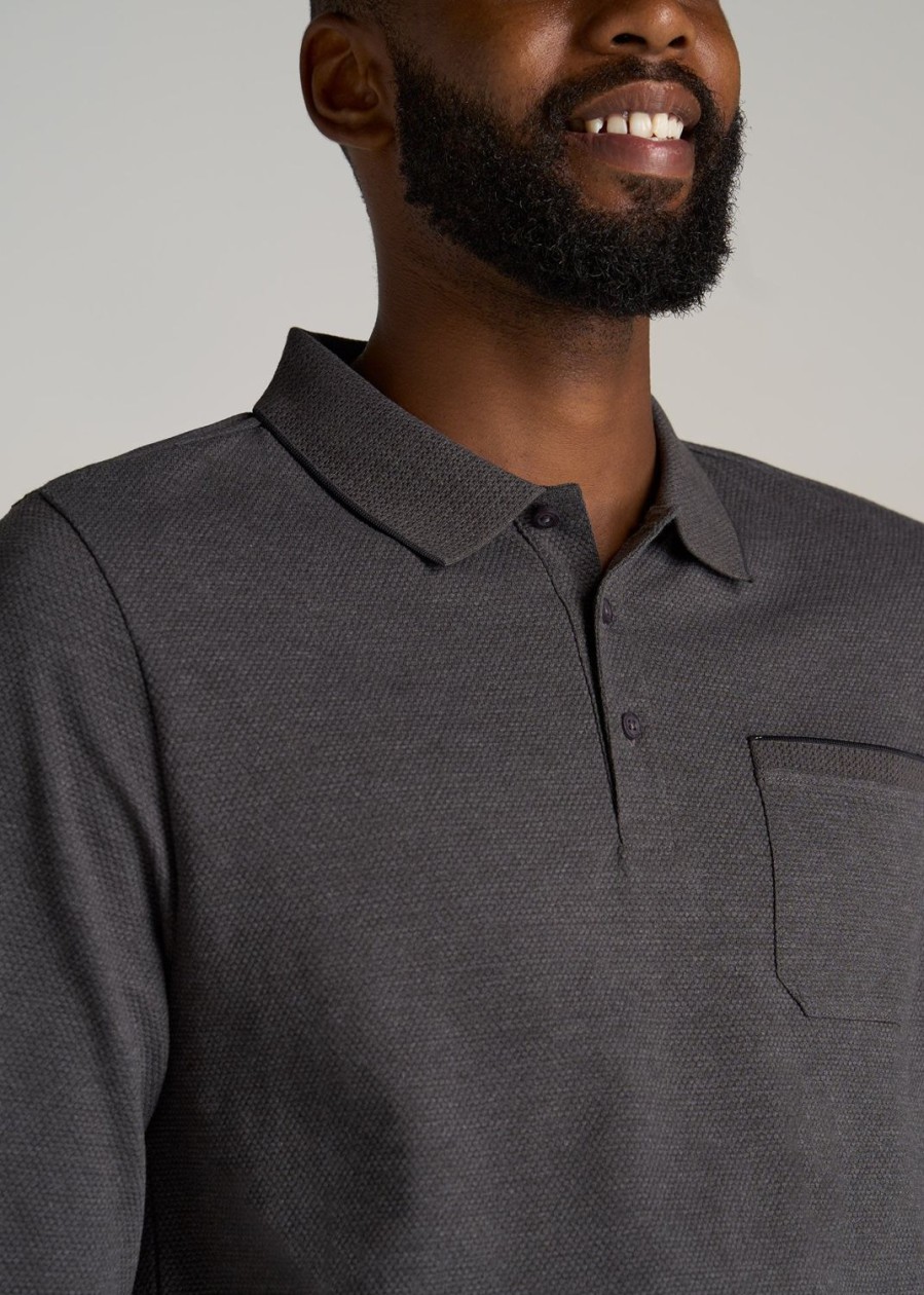 Men American Tall Long Sleeve Tees + Thermals | Long Sleeve Polo Shirt For Tall Men In Charcoal Mix & Black