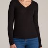 Women American Tall Long Sleeve Tees | Tall Women'S Fitted Ribbed Long Sleeve Henley In Black