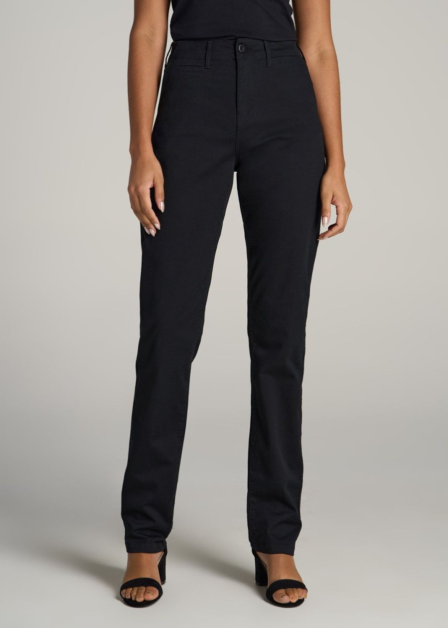 Women American Tall Pants + Trousers | High Rise Tapered Chino Pants For Tall Women In Washed Black