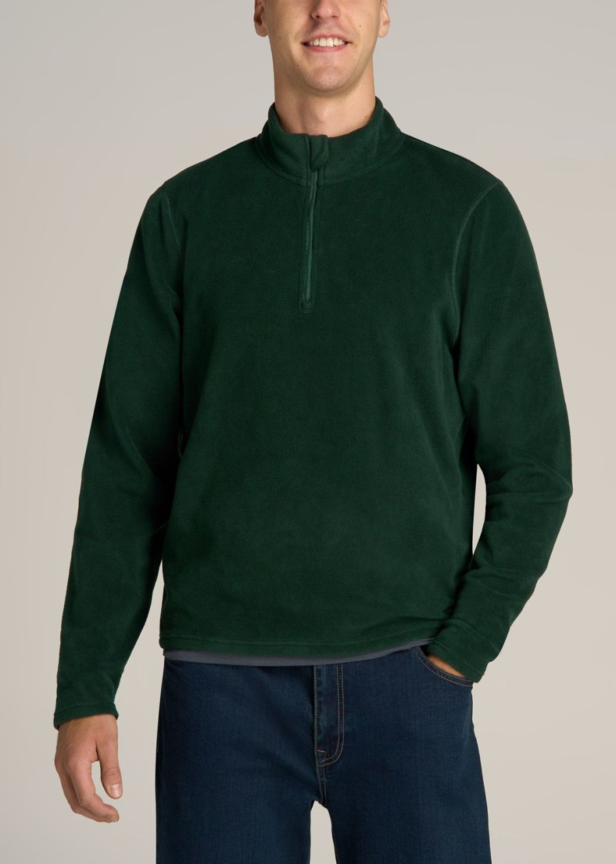 Men American Tall Hoodies + Sweatshirts | Half Zip Polar Men'S Tall Fleece Pullover In Deep Forest Green