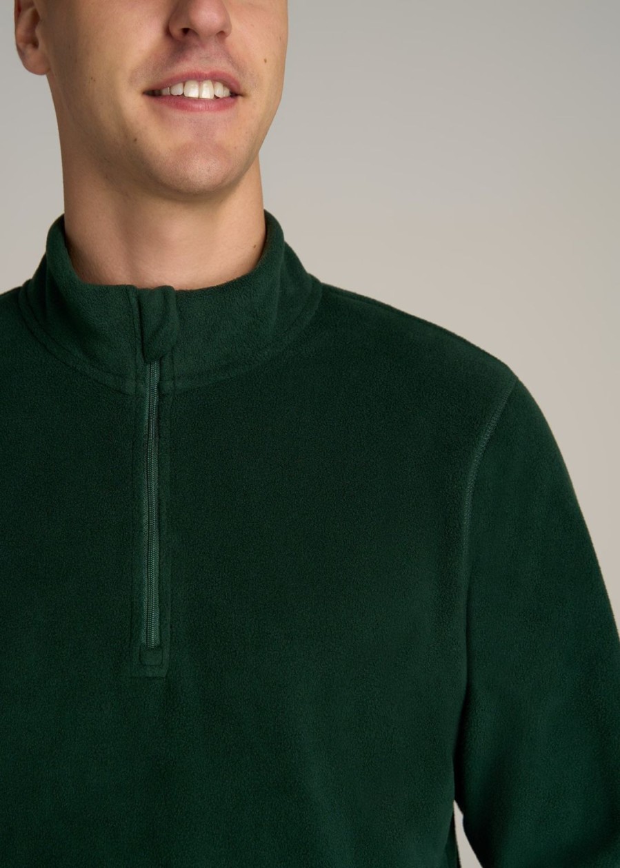 Men American Tall Hoodies + Sweatshirts | Half Zip Polar Men'S Tall Fleece Pullover In Deep Forest Green