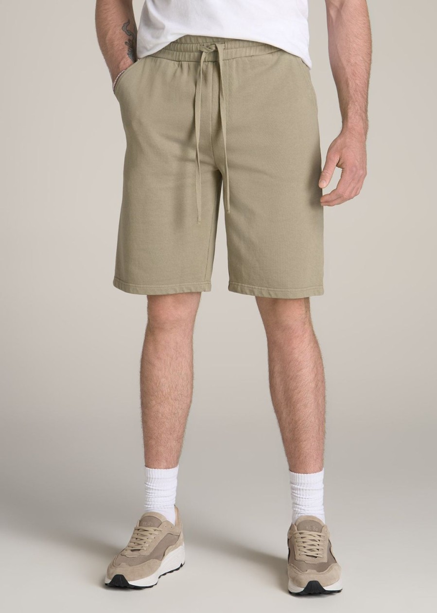 Men American Tall Shorts | Wearever Garment-Dyed French Terry Sweat Shorts For Tall Men In Khaki