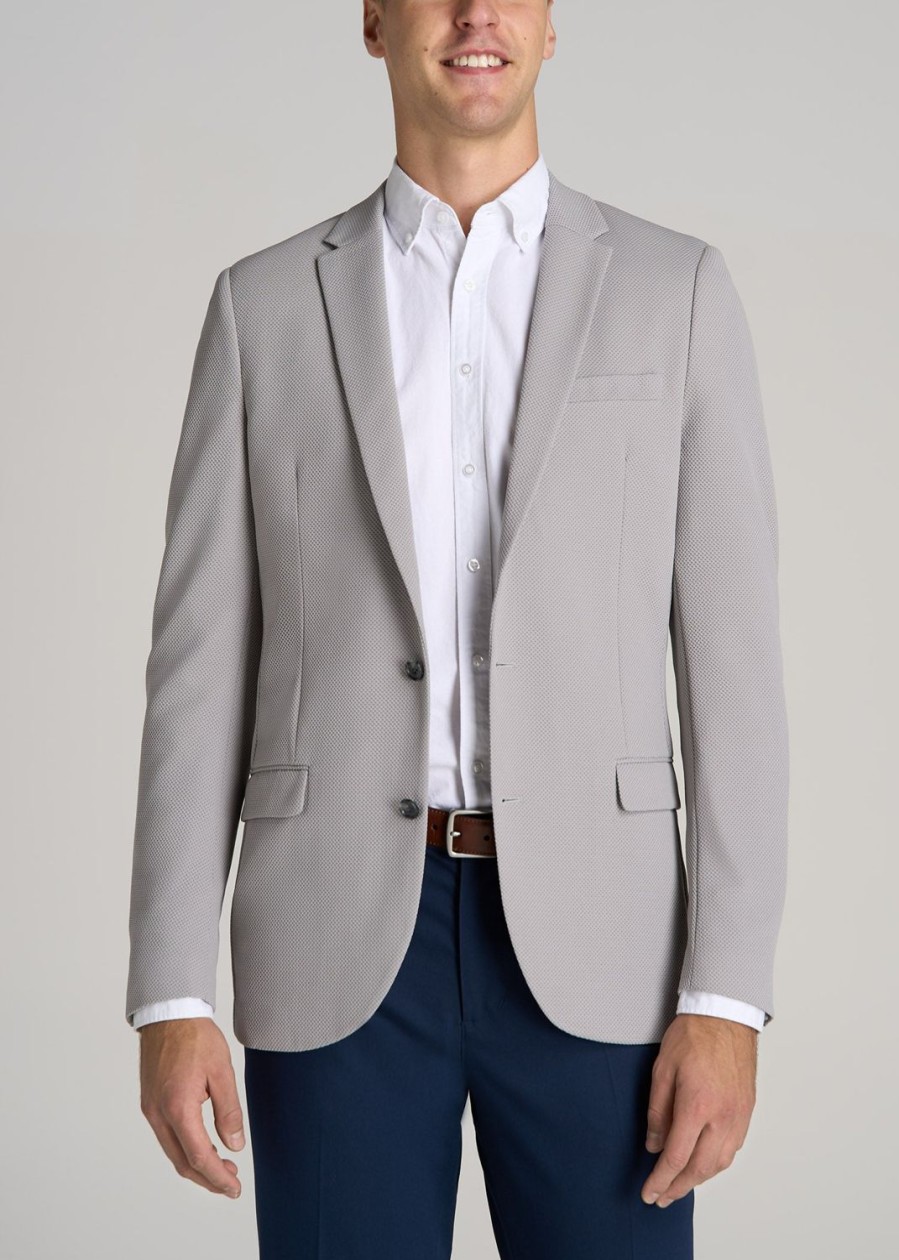 Men American Tall Jackets + Coats | Textured Blazer For Tall Men In Soft Grey