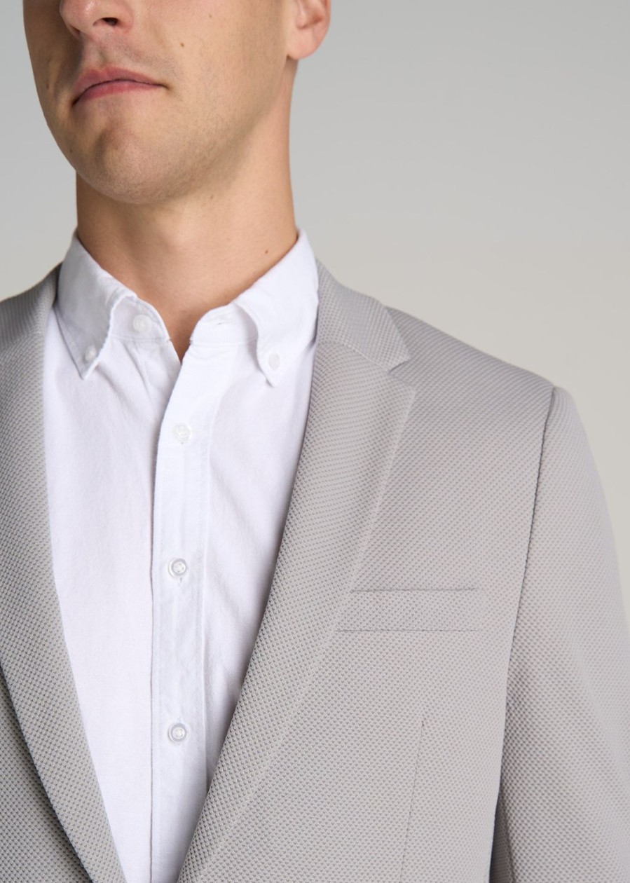 Men American Tall Jackets + Coats | Textured Blazer For Tall Men In Soft Grey