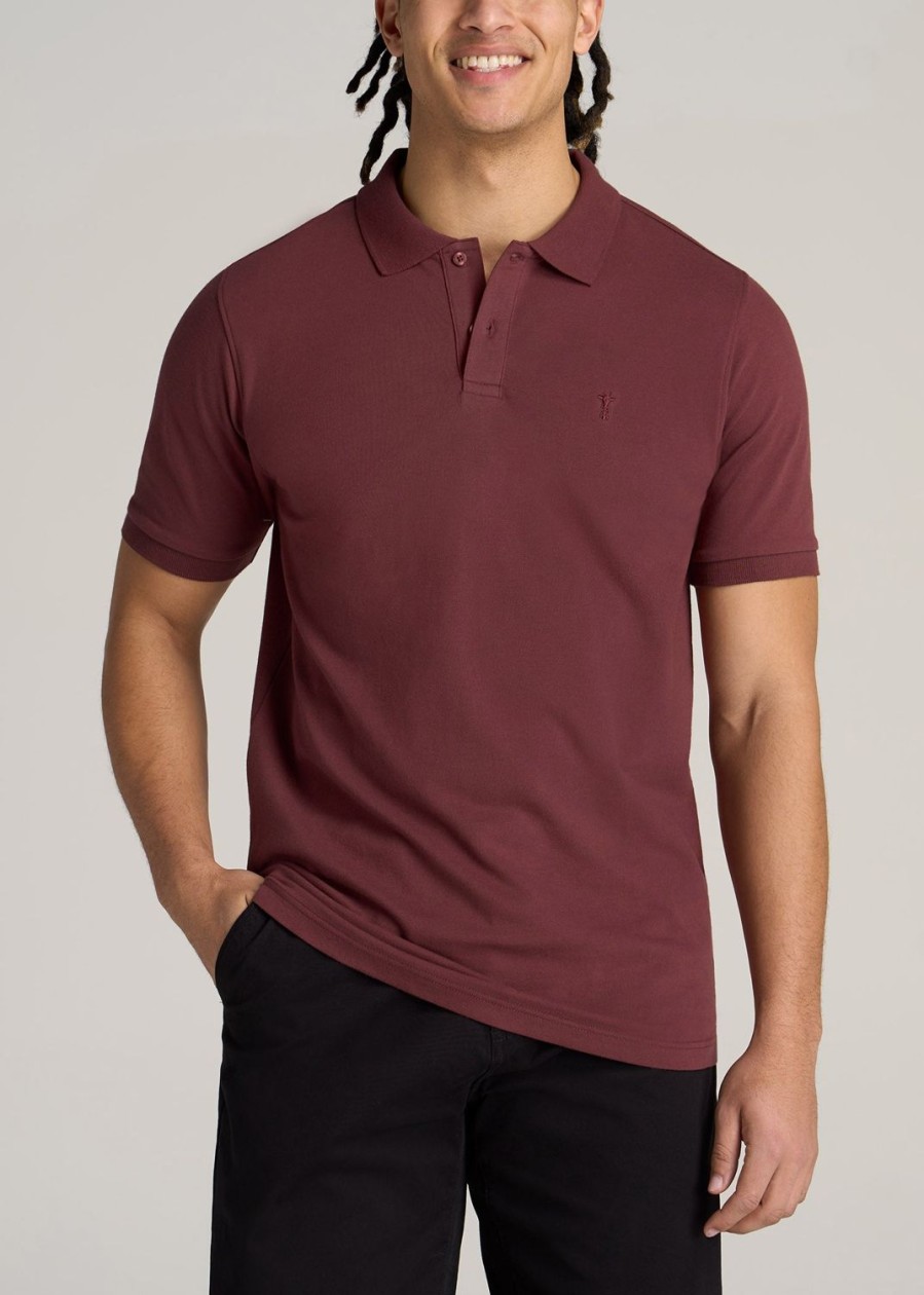 Men American Tall Polos | Men'S Tall Classic Polo With Embroidered Logo In Cherry Brown