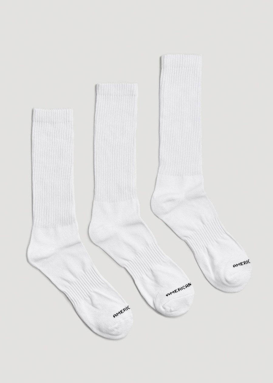 Men American Tall Socks | Men'S Athletic Crew Socks (X-Large Size: 13-15) | White 3 Pack