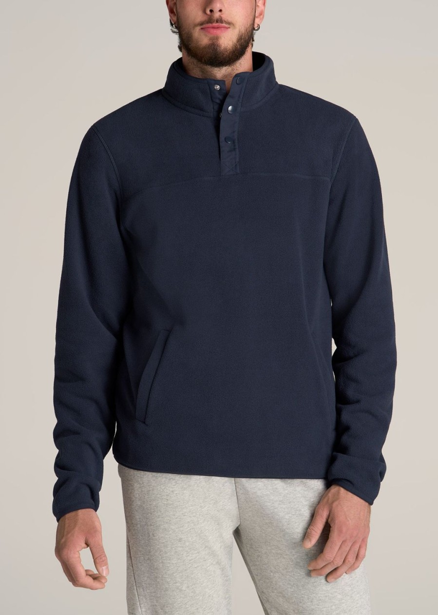 Men American Tall Hoodies + Sweatshirts | Polar Fleece 3-Snap Pullover Sweatshirt For Tall Men In Regal Blue