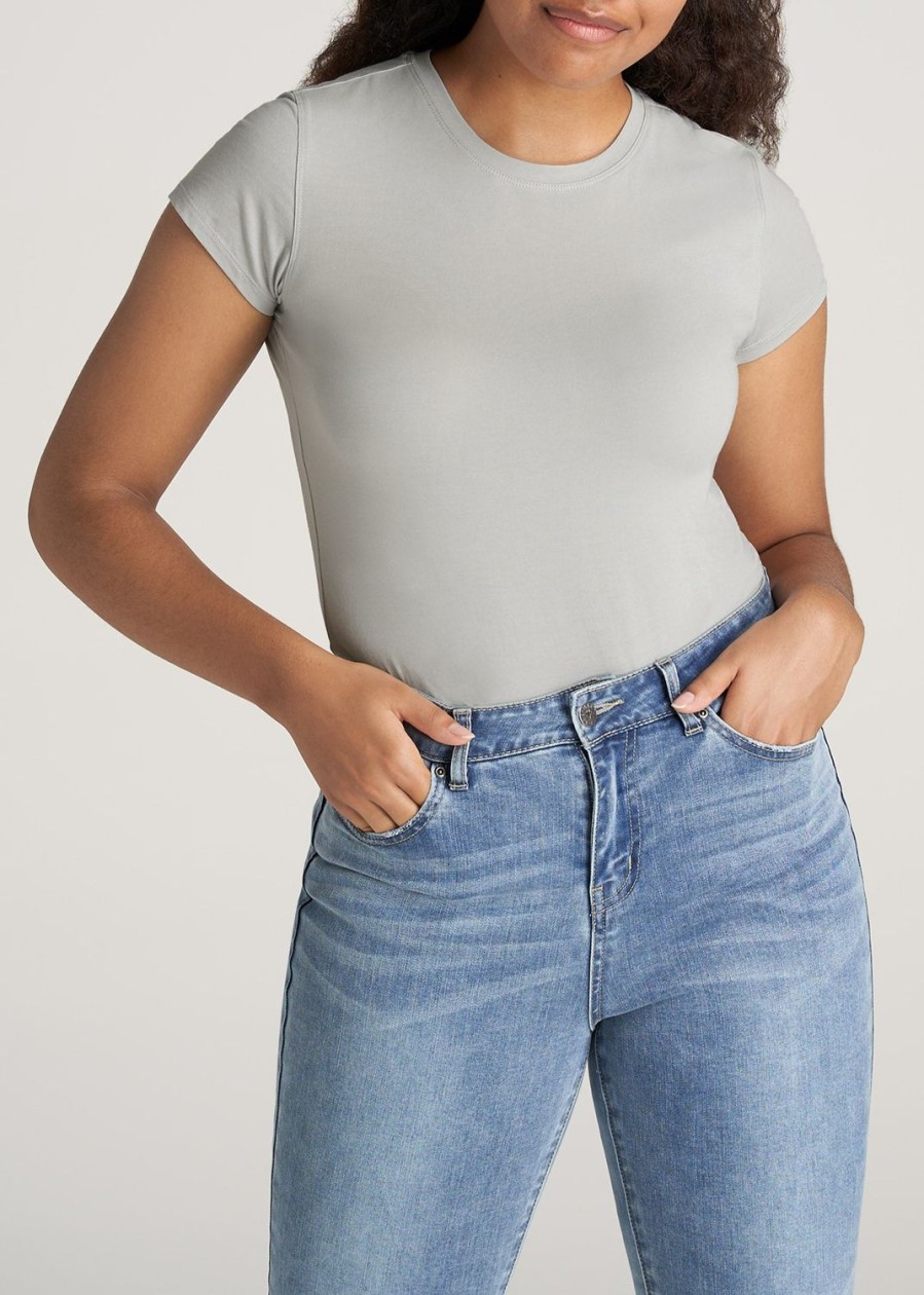 Women American Tall Tees, Tanks + Bodysuits | Women'S Slim-Fit Crewneck Cap Sleeve Tall Tee In Silver