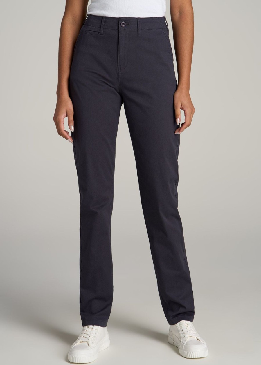 Women American Tall Pants + Trousers | High Rise Tapered Chino Pants For Tall Women In Charcoal Rinse