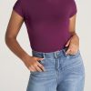 Women American Tall Tees, Tanks + Bodysuits | Women'S Slim-Fit Crewneck Cap Sleeve Tall Tee In Plum